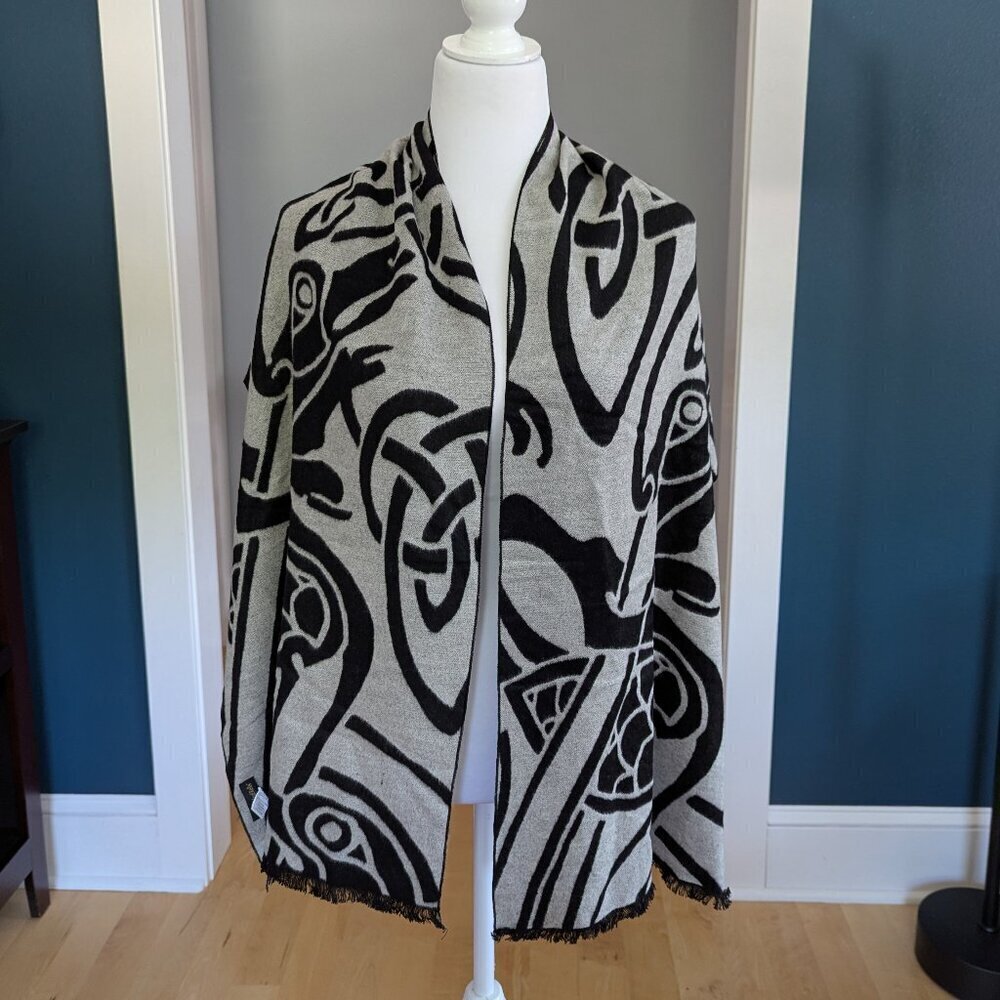The Book Of Kells Reversible Celtic Winter Scarf Grey And Black - Picture 7 of 8